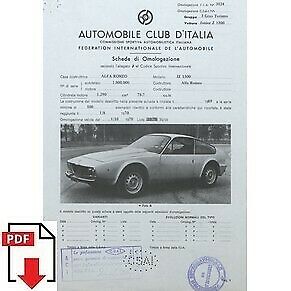1970 Alfa Romeo 1300 Junior Zagato FIA homologation form PDF download (ACI)